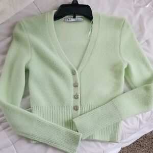 Zara Mint Green V-Neck Cardigan